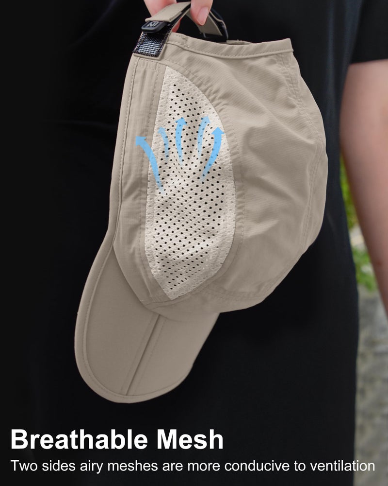 GADIEMKENSD Men Outdoor Hat Reflective Folding Running Sport Hats Summer Cool UPF 50 Sun Unstructured Baseball Caps for Men Women Breathable Light Quick Dry Travel Golf Hat Khaki - Image 4